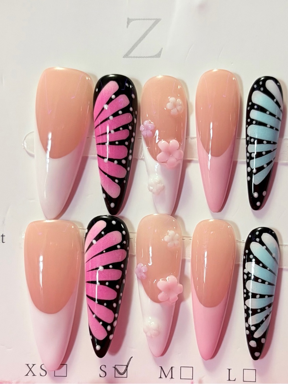 Nude Pink Butterfly Accent Press-On Nails with Floral Detail